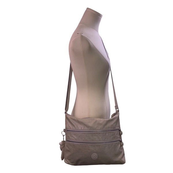 Kipling Women’s Silver Metallic Zippered Pockets Adjustable Strap Crossbody Bag