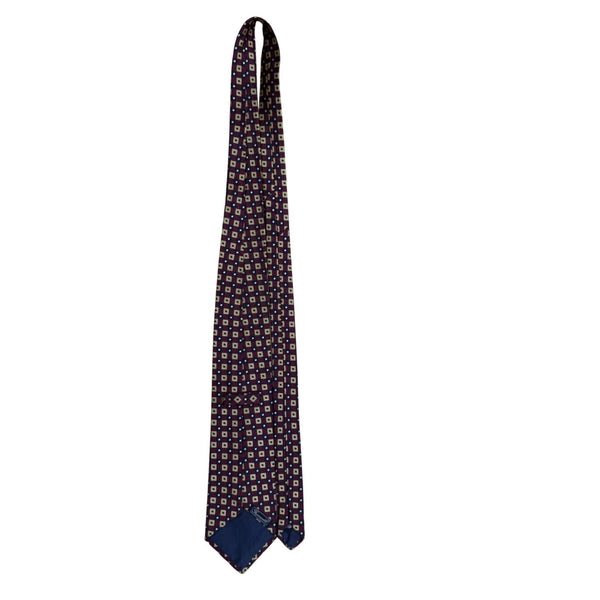 Faconnable Mens Burgundy Silk Patterned Tie Geometric Print 100% Silk