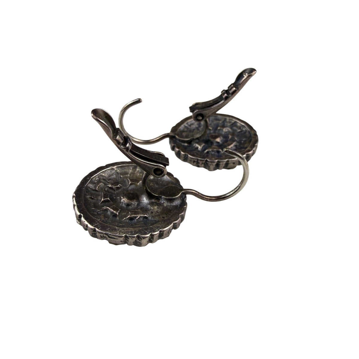 Vintage Womens Black Glass & Silver Tone Floral Earrings Drop