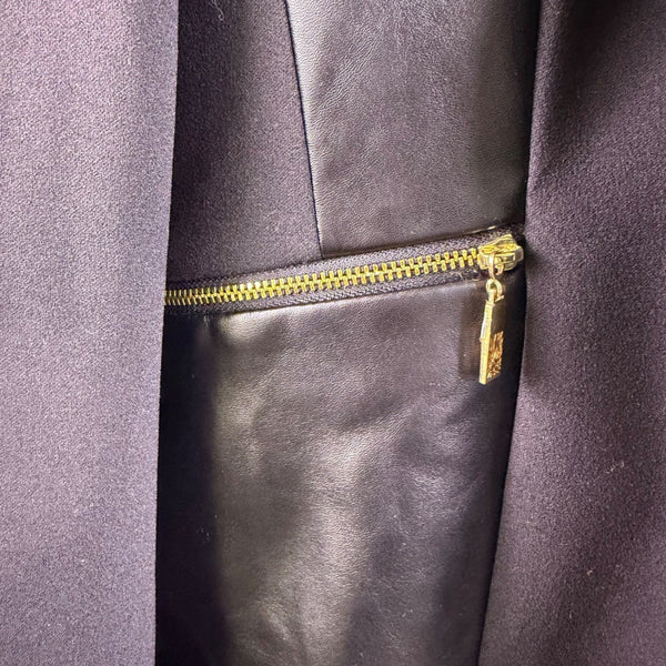 Anne Klein Womens Black Blazer With Faux Leather Accents Open Front Sz L