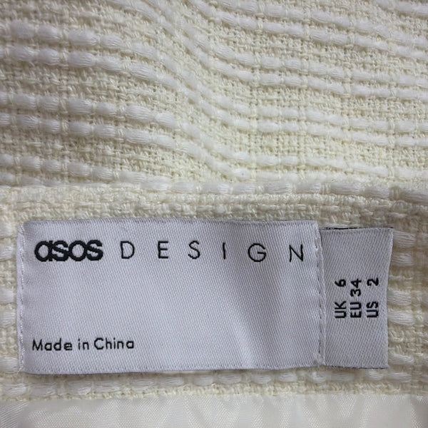 Asos Women Cream Cotton-Blend Textured Mini Skirt With Side Slits Size 2