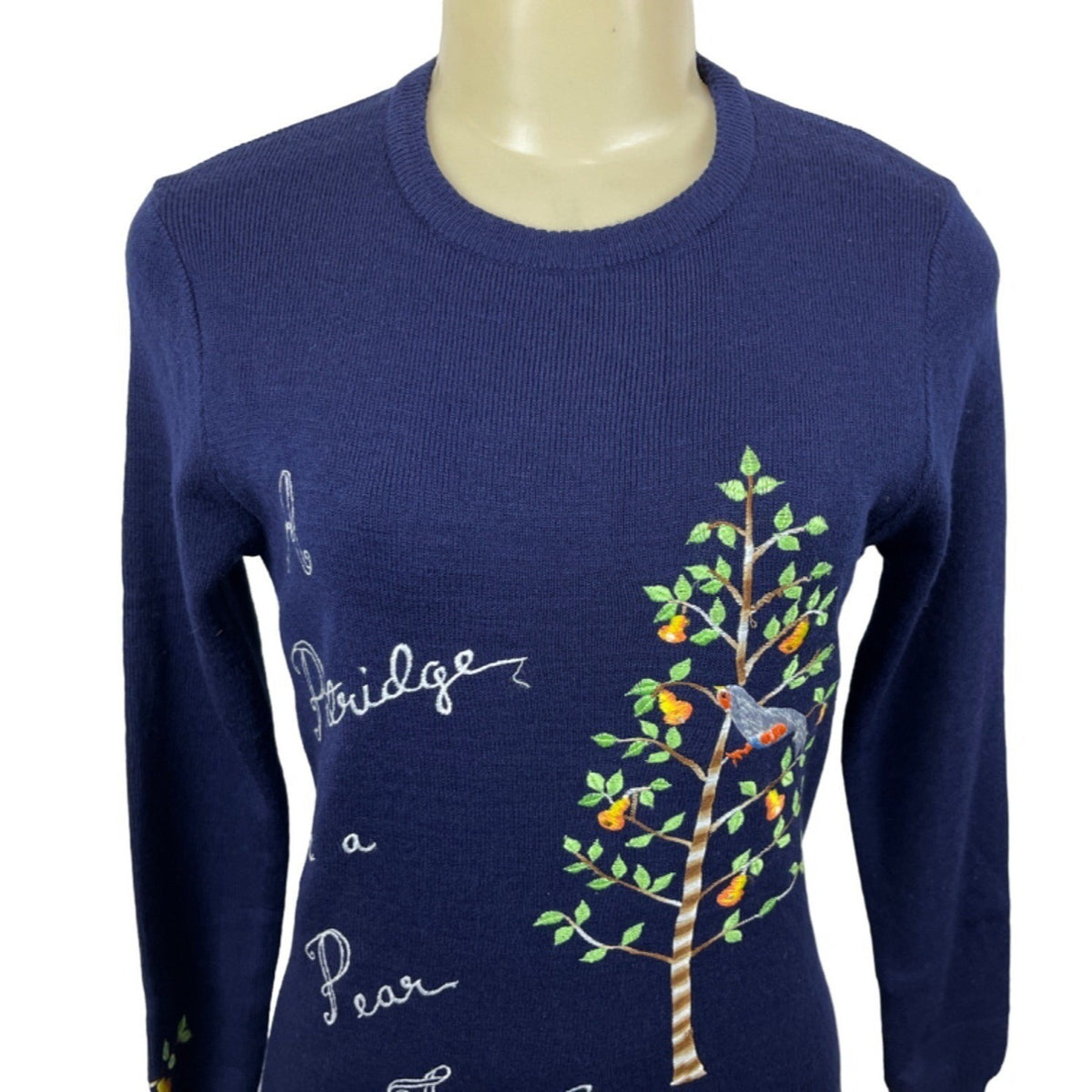 Cyn Totles Women's Dark Blue Pear Tree Design Sweater Sz M - NWT