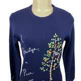 Cyn Totles Women's Dark Blue Pear Tree Design Sweater Sz M - NWT