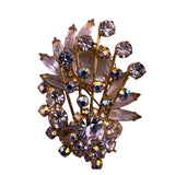 Vintage Gold Tone Rhinestone Clip-On Earrings & Floral Brooch Set