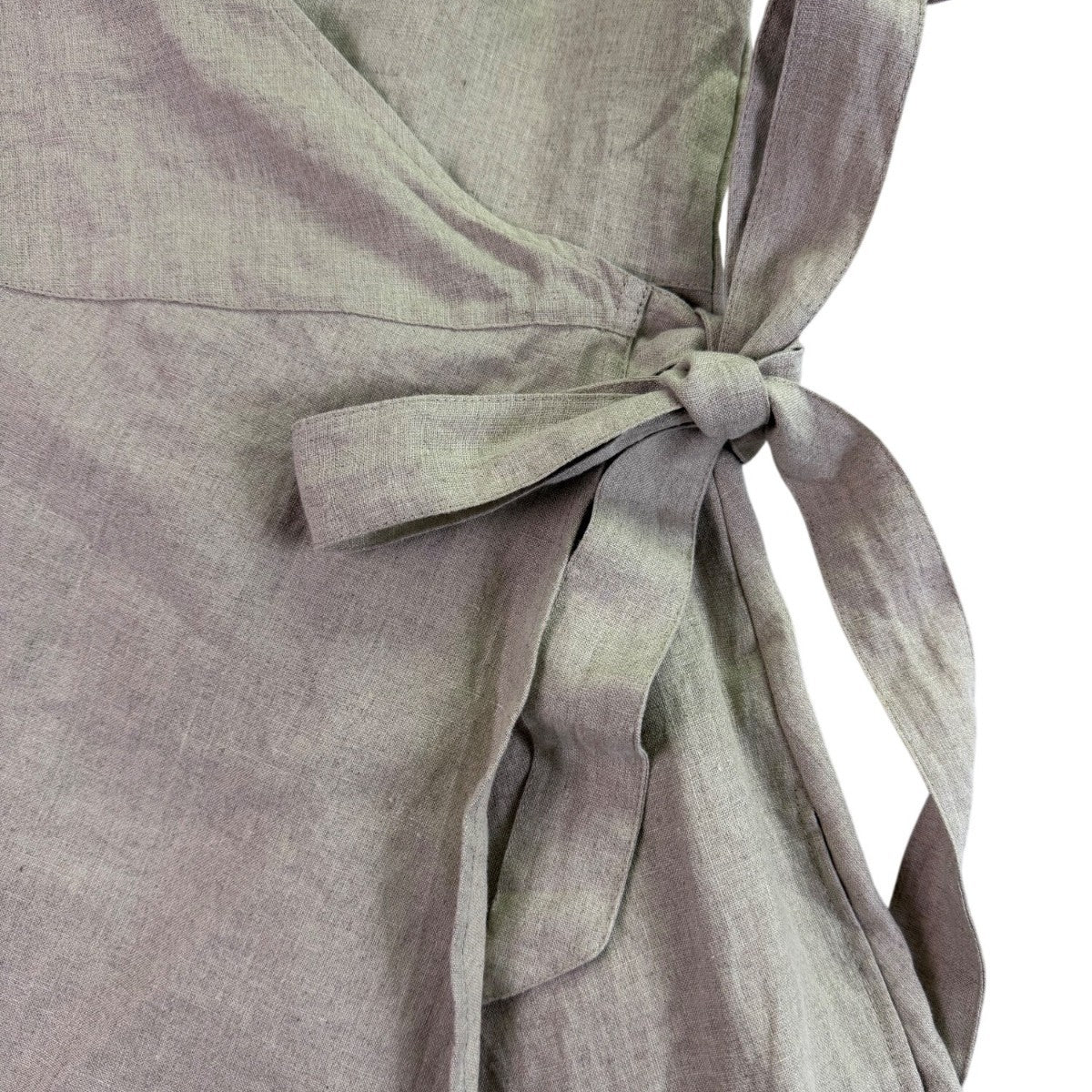 Lu•Ciee Womens Beige Linen Wrap Dress Eco-Friendly Summer Tie Waist Sz S