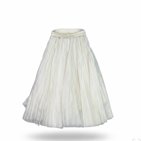 Vintage Womens Off-White Pleated Full Midi Skirt Elastic Waist Casual Wear