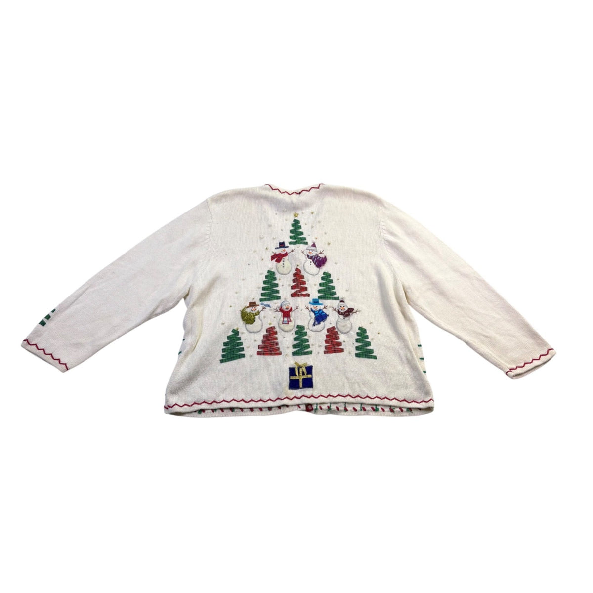Studio Joy Womens White Holiday Cardigan Embellished Trees Design Sz 3X