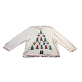 Studio Joy Womens White Holiday Cardigan Embellished Trees Design Sz 3X
