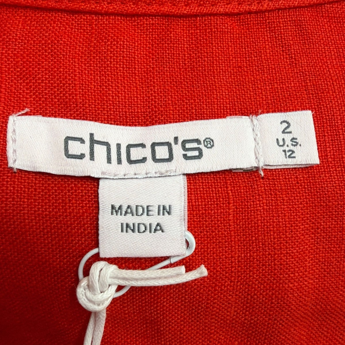 Chicos Womens Red Linen Maxi Dress Tiered Design Flutter Sleeves Size 2 (L - 12)