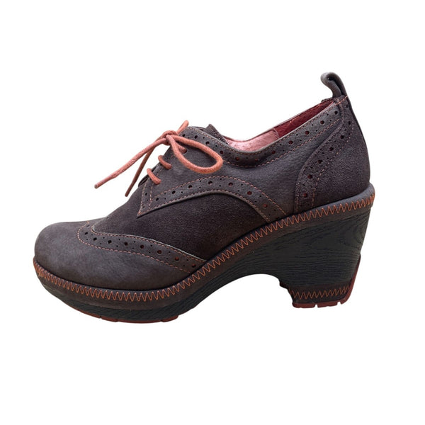Jambu Women’s Brown Leather With Brogue Design Lace-Up Sport Wedge Boots Size 6M