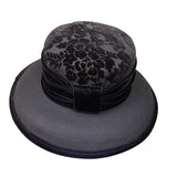 Talbots Women’s Black Velvet & Damask Wide Brim Hat Elegant Floral Pattern