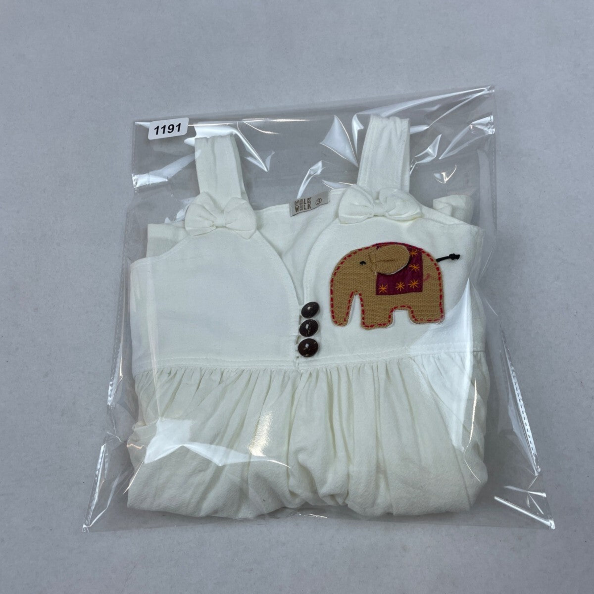 Walk Walk White Sleeveless Dress With Elephant Appliqué & Button Details Sz 3