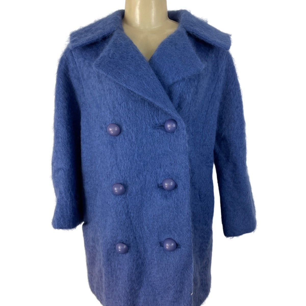 Vintage Sandison Womens Blue Double-Breasted Coat With Buttons