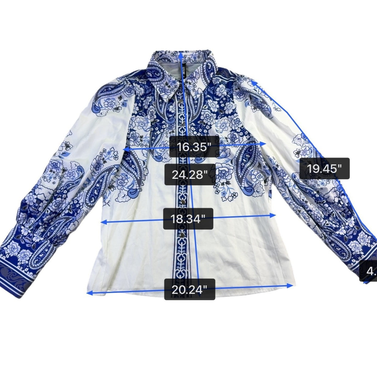 Stylewe Womens Blue White Floral Long-Sleeve Blouse Elegant Shirt Size M