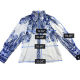 Stylewe Womens Blue White Floral Long-Sleeve Blouse Elegant Shirt Size M