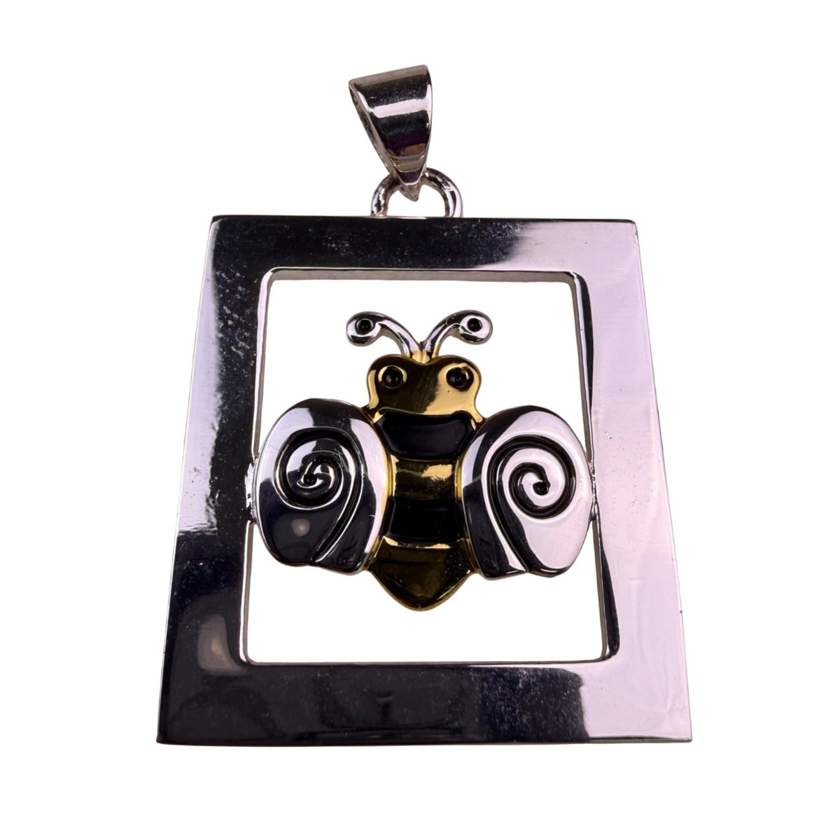 Silver Tone & Gold Tone Womens Bumble Bee Pendant & Earrings Set Signed Bst