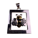 Silver Tone & Gold Tone Womens Bumble Bee Pendant & Earrings Set Signed Bst