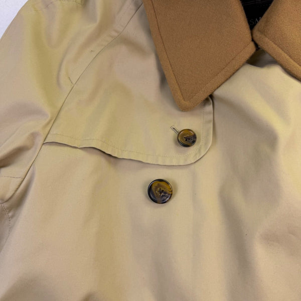 Sanyo Mens Khaki Double Breasted Trench Coat With Belt Wool Collar 42R