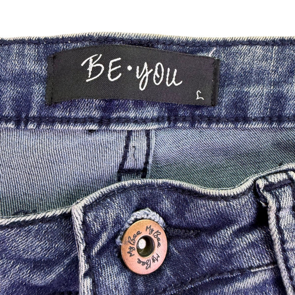 Be You Womens Blue Denim Embellished Distressed Skinny Jeans Size L