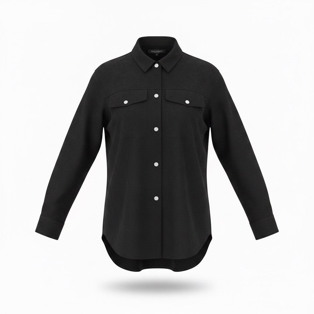 Truth Women Black Faux Leather Button-Down Shirt With Pockets Sz Small 