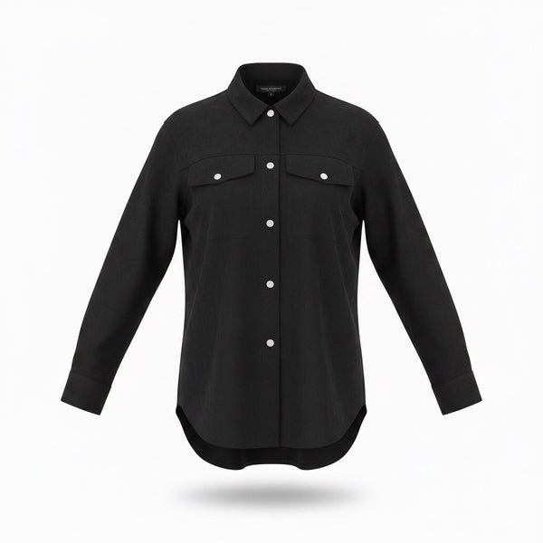 Truth Women Black Faux Leather Button-Down Shirt With Pockets Sz Small 