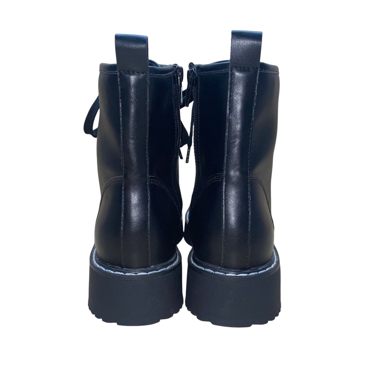 Madden Women’s Black Faux Leather Lace-Up Side Zipper Keen Combat Boots Size 9M