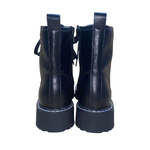 Madden Women’s Black Faux Leather Lace-Up Side Zipper Keen Combat Boots Size 9M
