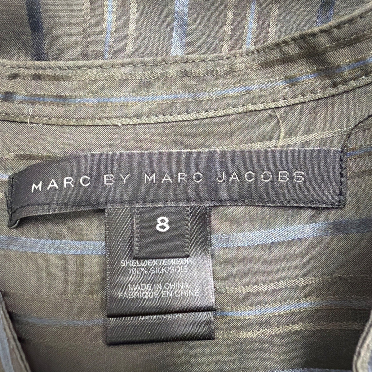 Marc By Marc Jacobs Womens Gray 100% Silk Ruffled Striped Blouse Size 8