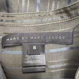 Marc By Marc Jacobs Womens Gray 100% Silk Ruffled Striped Blouse Size 8