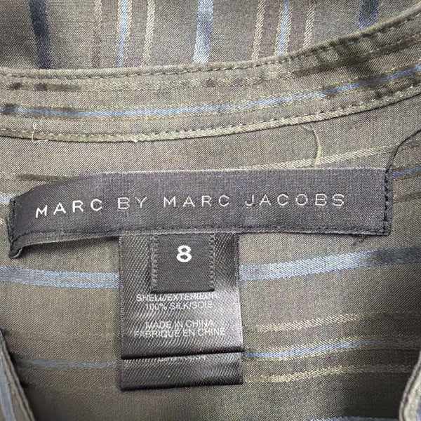 Marc By Marc Jacobs Womens Gray 100% Silk Ruffled Striped Blouse Size 8
