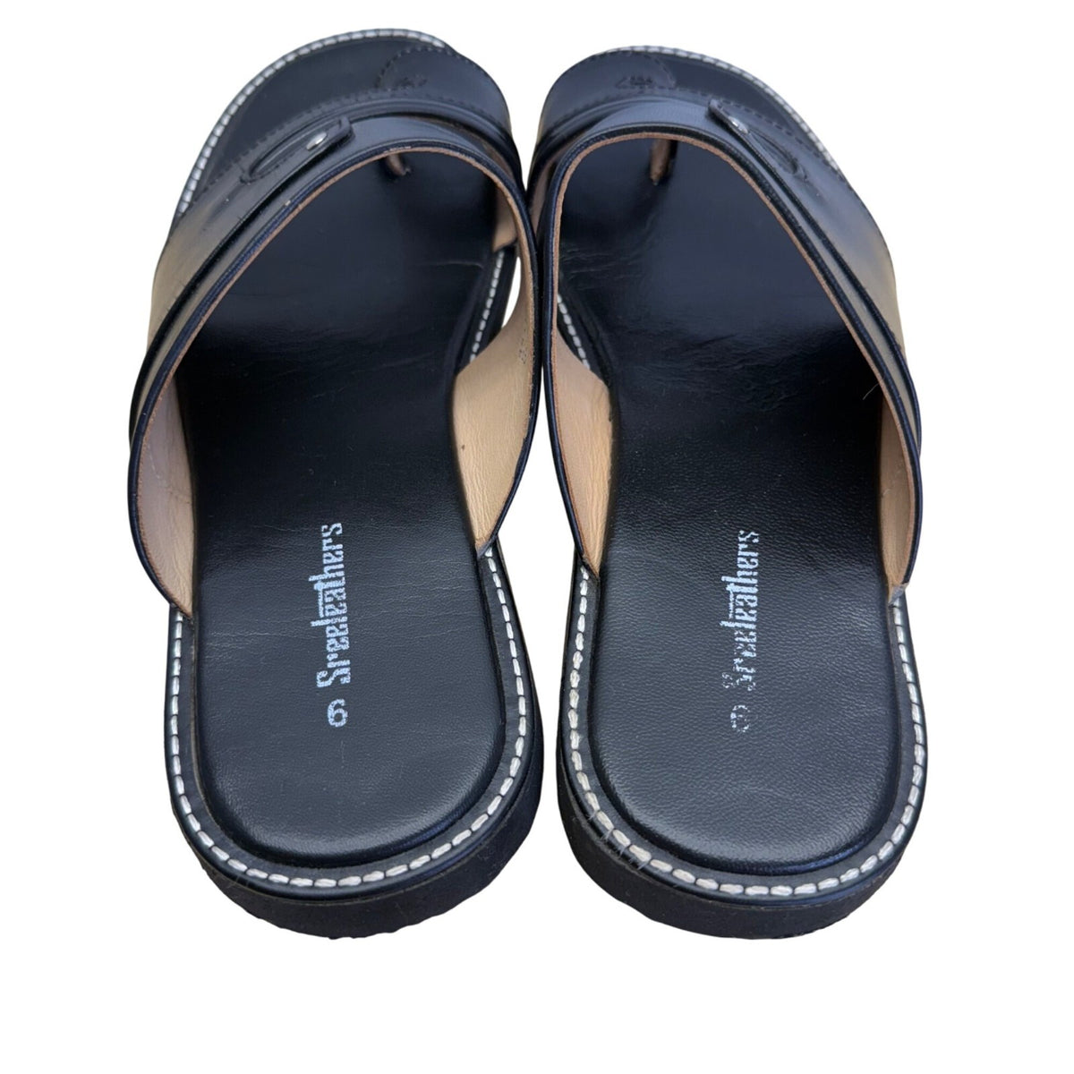Sreeleathers Black Leather Cushioned Soles Open-Toe Chappal Sandals Sz 10US