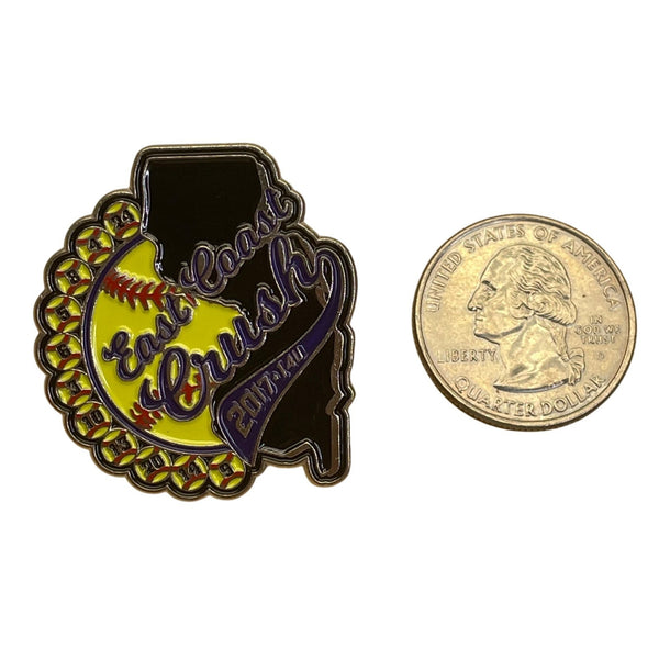 East Coast Crush 2017 14U Softball Team Pin  Yellow & Black Design