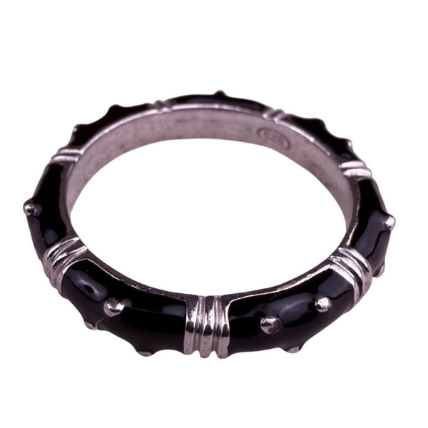 Sterling Silver Womens Black Enamel & Cubic Zirconia Ring Size 8.5