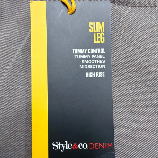 Style & Co Women Brown Slim Leg Pants High Rise Tummy Control 16P