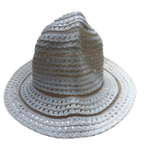 Nine West White Woven bucketHat With Openwork Design & Inner Ribbon Band