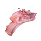 Pink Womens Organza Wide Brim Flower Fascinator Hat Lightweight Elegant Sun Hat