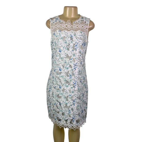 Elie Tahari Womens White Floral Lace Trim Sleeveless Dress Summer Size 8