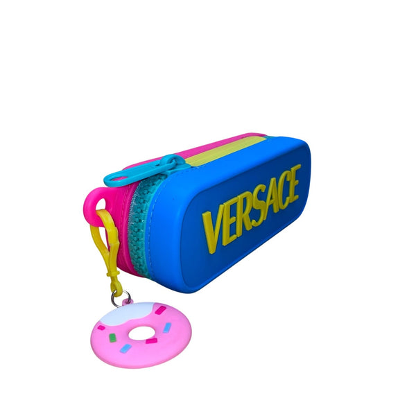 Kids Blue/Pink Silicone Zippered With Donut Charm Hard Glasses Case