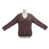 Lucky Brand Womens Brown V-Neck Ribbed Sweater Size L