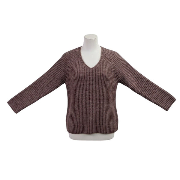 Lucky Brand Womens Brown V-Neck Ribbed Sweater Size L