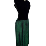 Vintage Lloyd Williams Black Velvet & Green Satin Dress With Bow Detail Sz 8