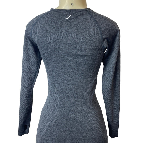 Gym Shark Women's Grey Stretchable Gym Running Long Sleeve Shirt Sz M