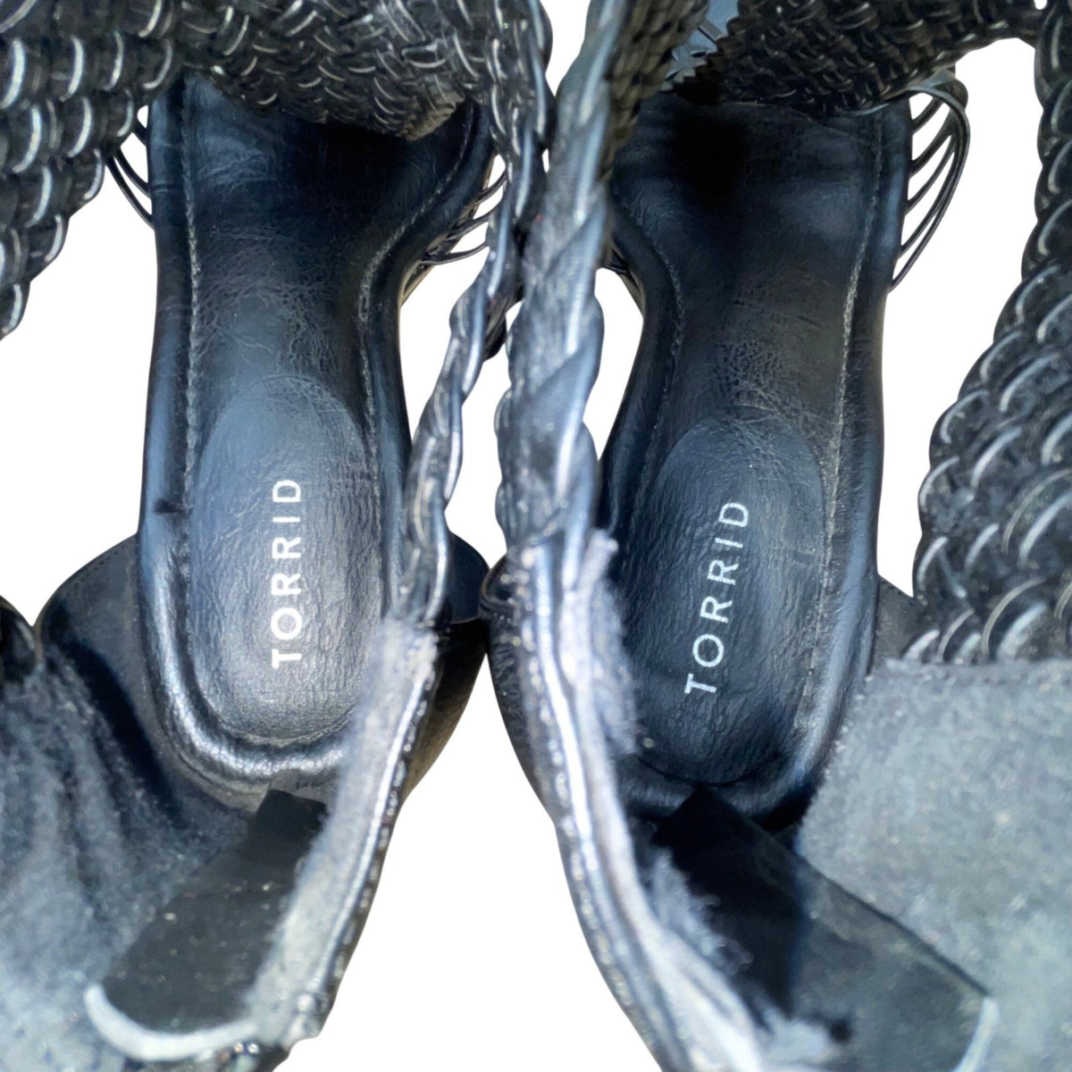 Torrid Women’s Black Faux Leather Woven Wedge Sandals Size 11W
