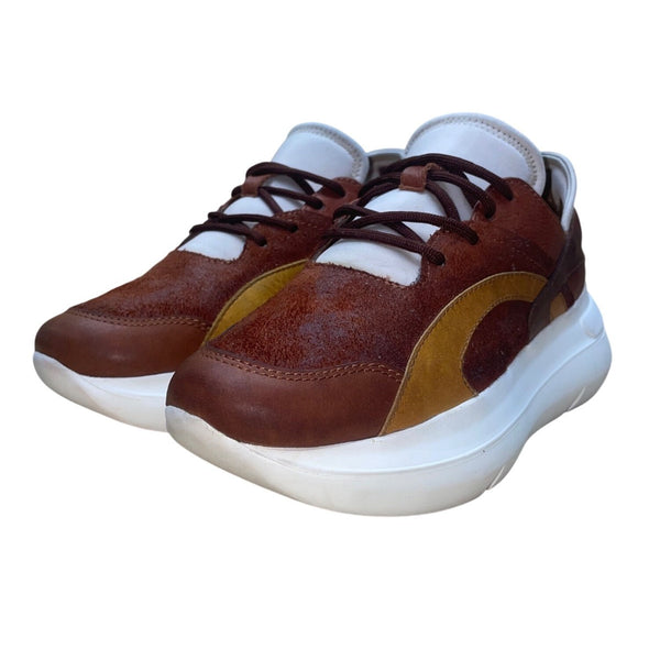 Velez Artisan Women’s Brown & Yellow Leather & Suede Lace Up Casual Sneakers