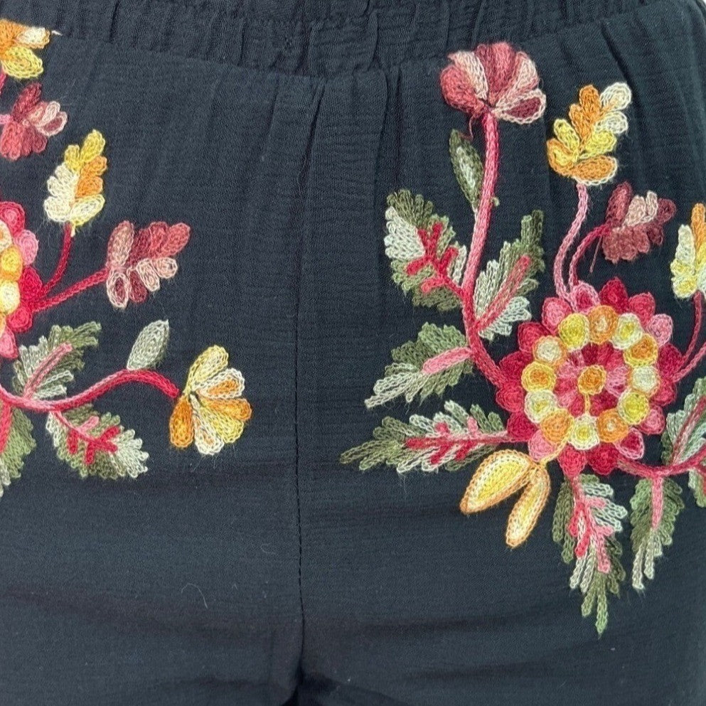 Liv Los Angeles Women’s Black Floral Embroidered Wide-Leg Pants Sz S - New