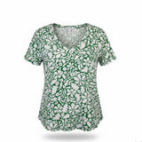 Loft Womens Green & White Floral Print Short Sleeve V-Neck T-Shirt Size XL