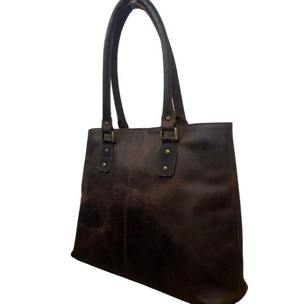 Serrv Women’s Brown Leather Timeless Design With Double Handles Tote Bag