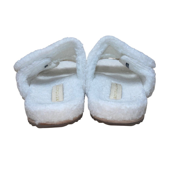 Revitalign Women’s White Fuzzy Comfortable Double Straps Slide Sandals Size 9.5B