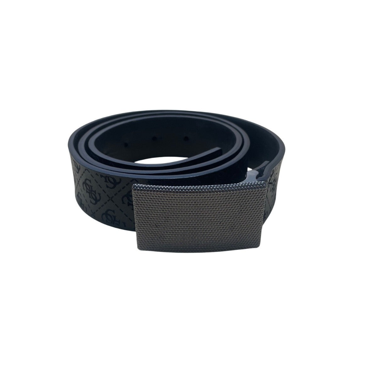 Guess Mens Black Leather Logo Belt Adjustable Polished Plaque Textured Buckle