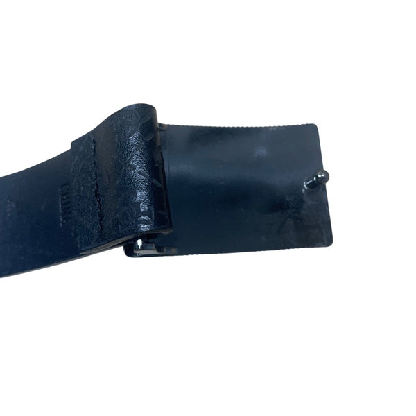 Guess Mens Black Leather Logo Belt Adjustable Polished Plaque Textured Buckle